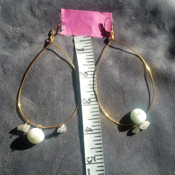 gold wire earrings with aquamarine beads - Picture 3 of 3